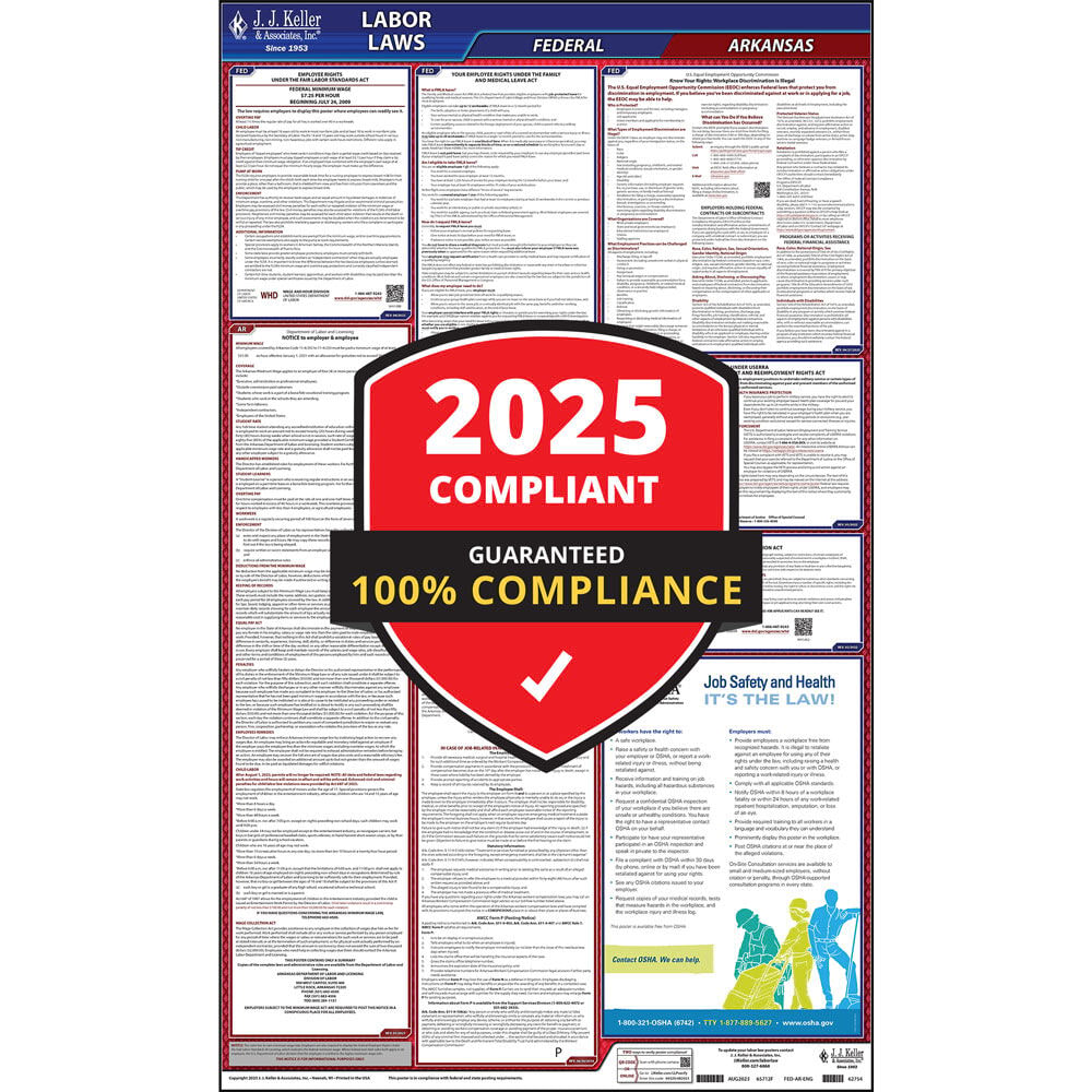 2025 Arkansas Labor Law Poster, All-in-One OSHA Compliant AR State ...