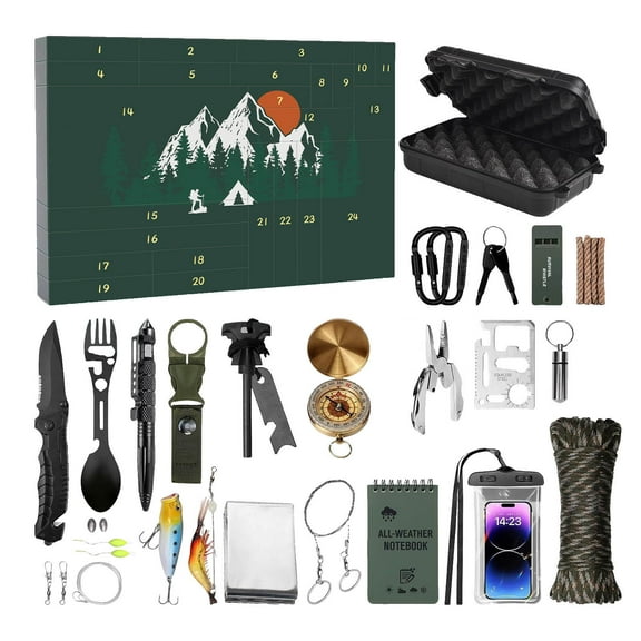 2025 Arrival Calendar with 24 Day Countdown for Outdoor Camping Emergency Preparedness and Adventurous Adolescents Adults