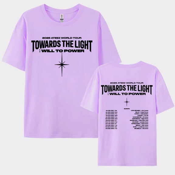 2025 Ateez World Tour Towards The Light: Will To Power T-Shirt Unisex Short Sleeve Round Neck Tee Streetwear