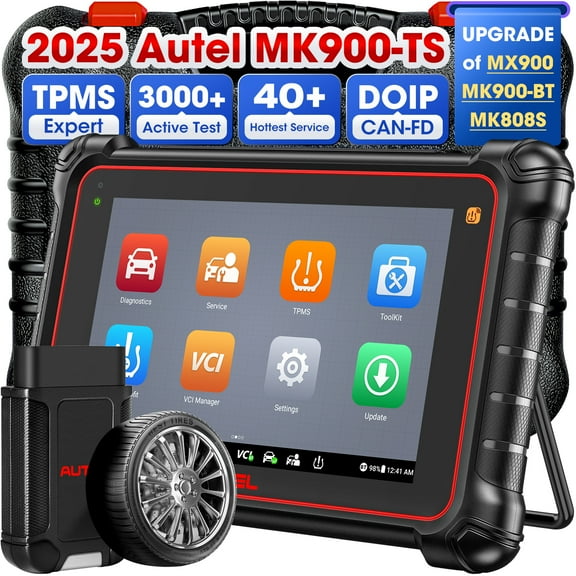 2025 Autel MaxiCOM MK900-TS Scanner, MK900-TS Up of MK808S-TS MK900BT MK900 MX900, Bidirectional Scan Tool w/Top TPMS Function, All System, CAN FD & DoIP, 3000+ Active Test, 40+ Service, FCA, OS 11.0
