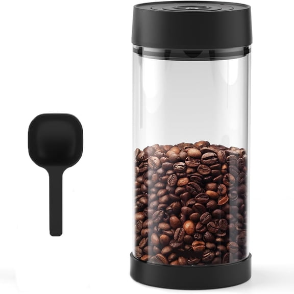2025 Automatic Vacuum Coffee Canister, 1.35L for 17.6oz Coffee Beans, One-Button Operation,Large Airtight Coffee Canister with Scoop,Coffee Storage Container Clear Glass