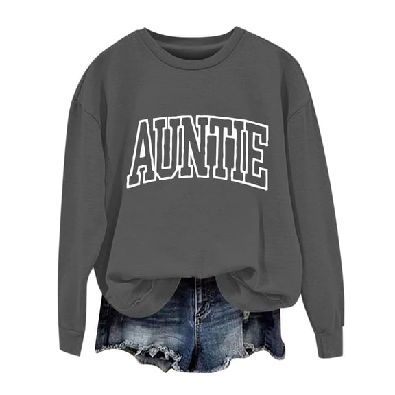 2025 Autumn Hoodie Dark Gray Hoodie Long Sleeves Round Neck Fall Sweaters Women Auntie Fashion Sweater Women's Hoodie(L)