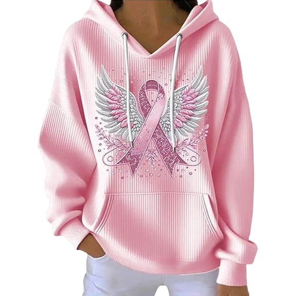 2026 Autumn Hoodie Pink Hoodie Long Sleeves Round Neck Cardigans for Women Angel Loose Cardigan College Hoodie(M)