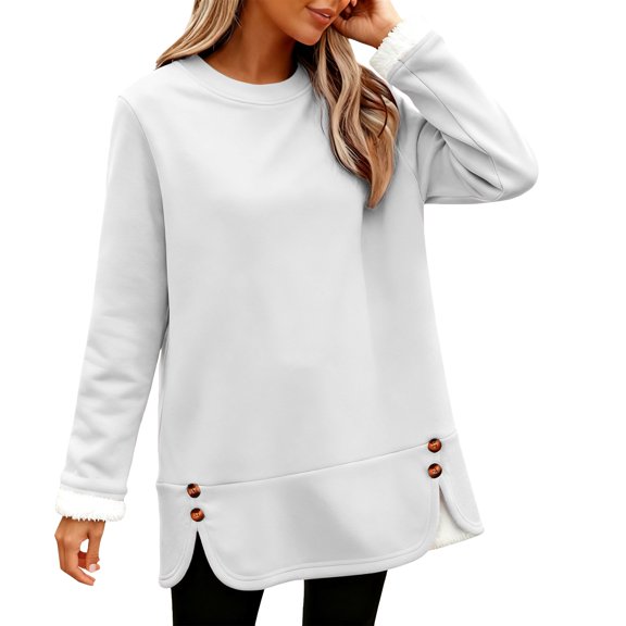 2026 Autumn Hoodie White Hoodie Long Sleeves Round Neck Chunky Cardigan Sweaters for Women Solid Color Warm Sweater Workout Hoodie(2XL)