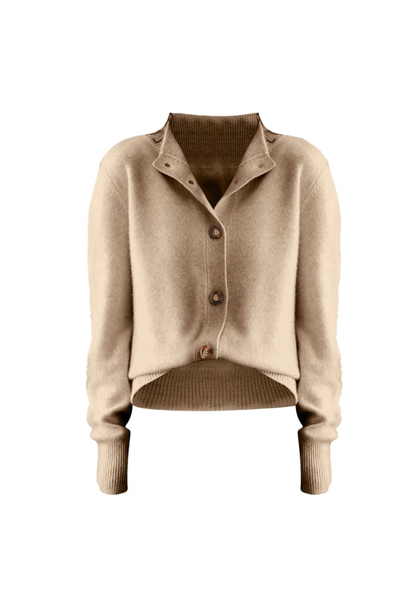 2025 Autumn Sweater Khaki Sweater Long Sleeves V-Neck Sweaters Retro Fashion Clothes Women's Hoodie(S)