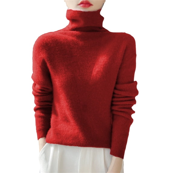 2026 Autumn Sweater Red Sweater Long Sleeves Turtleneck Fall Sweaters Solid Color Cozy Hoodie College Hoodie(L)