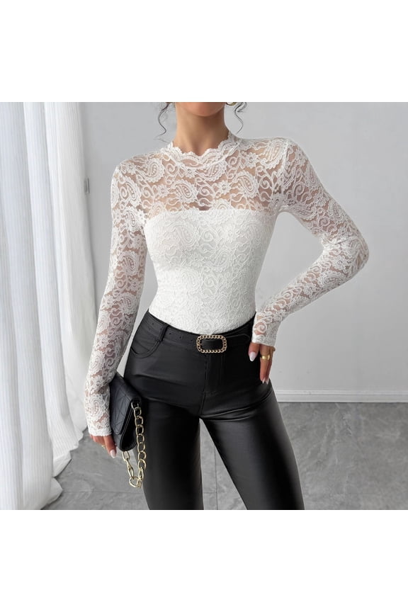 2025 Autumn Winter New Lace Patchwork Back Zipper Long Sleeve Slim Fit Elegant Commuter Top