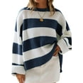 thumbnail image 1 of 2025 Autumn Winter Round Neck Long Sleeve Striped Knit Sweater Women'S Loose Fit Flared Sleeve Jumper, 1 of 18