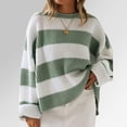 thumbnail image 1 of 2025 Autumn Winter Round Neck Long Sleeve Striped Knit Sweater Women'S Loose Fit Flared Sleeve Jumper, 1 of 18