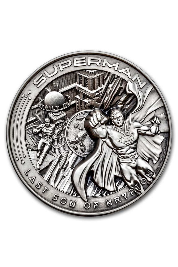2025 Barbados 10 oz Silver Antique Superman (w/ Box & COA)
