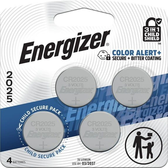 2025 Batteries (4 Pack), 3V Lithium Coin Batteries With 3-in-1 Child Shield