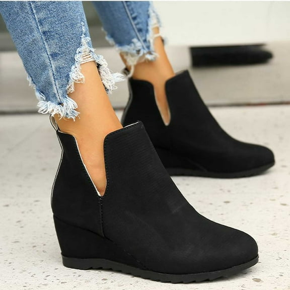 2025 Beach Summer Sandals Clearance, Xunlbb Women's High Ankle Boots Chunky Heel Round Toe Ankle Boots(Black,Szie:36)