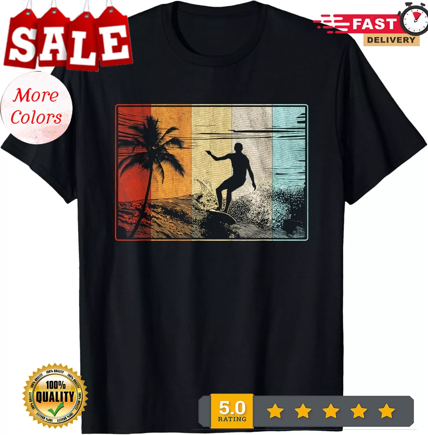 2025/Beach Surfing Surfboard Vintage Retro Surfboarder Surfer Gift Unisex T-Shir