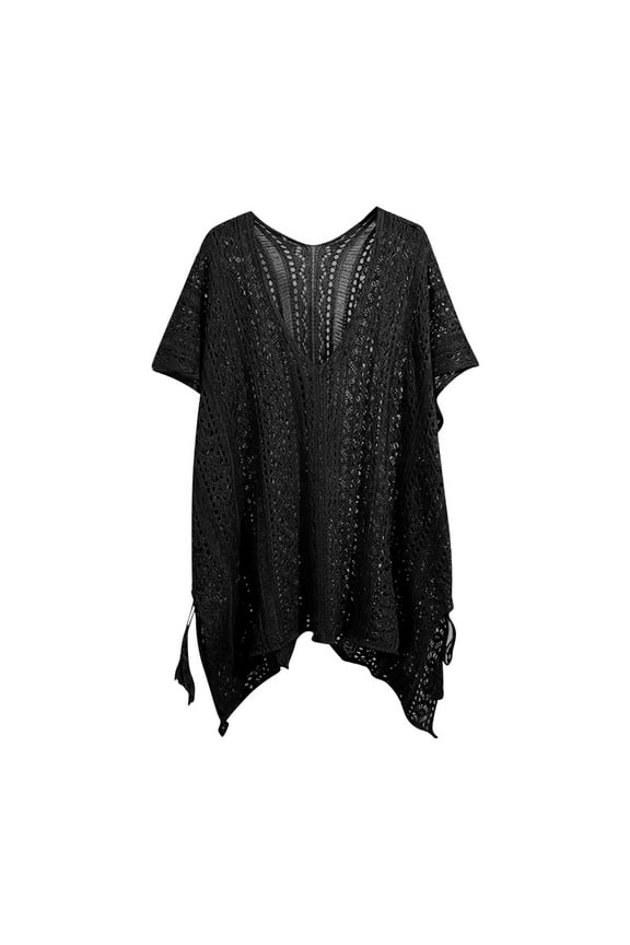 2025 Beach Swimwear Crochet Cover up Women's Summer Batwing Sleeve Swimsuit Bikini Tops Tees Bathing Suit Coverups