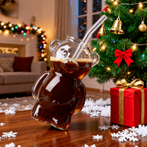 2025 Bear Glass Cold Cup 11oz, Holiday Cup with Straw, Ideal for Iced Coffee, Cocktails & Cold Beverages, Perfect Gift for Christmas Celebrations,(1 Bear Cup with Straw)