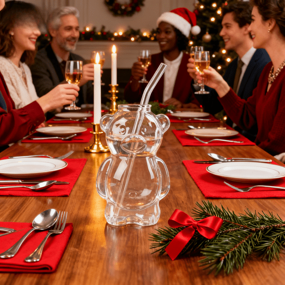 2025 Bear Glass Cold Cup 11oz with Straw, Perfect Holiday Drinkware for Iced Coffee, Cold Brew, Cocktails, and Christmas Gifts for Drink Enthusiasts,(1 Bear Cup with Straw)