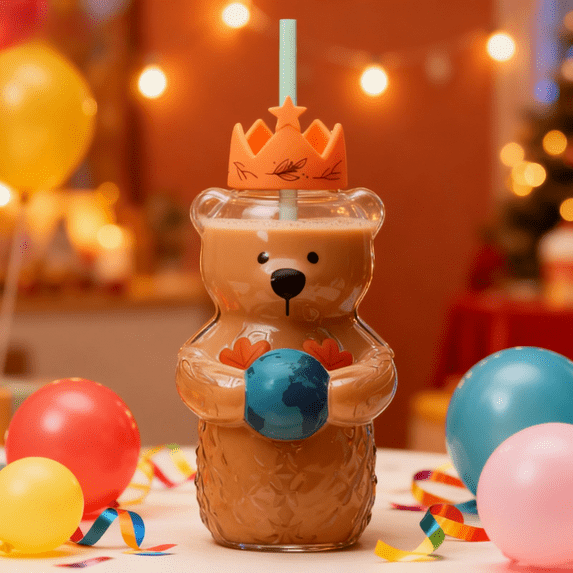 2025 Bear Straw Cup Glass,Cute Bear Tumbler for Iced Coffee,Beer,Wine,and Holiday Cocktails,Perfect Christmas Gift for Coffee Lovers and Holiday Gatherings