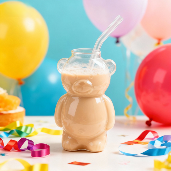 2025 Bear Straw Tumbler,Adorable Bear Glass Cup with Straw for Coffee,Cocktails & Cold Drinks,Must-Have Holiday Gift for Iced Coffee Lovers and Wine Drinkers