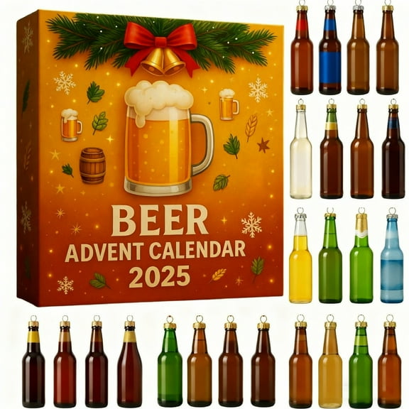 2025 Beer Advent Canlendar Christmas Countdown Canlendar with 24 Different 2D Beer Bottle Decoration Holiday Gifts for Men