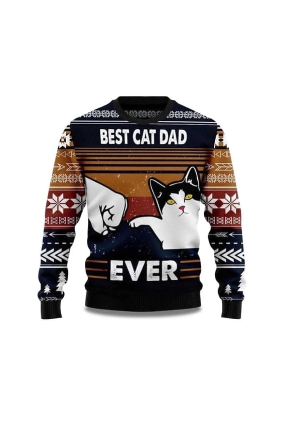 2025 Best Cat Dad Ever Funny 3D Christmas Sweater
