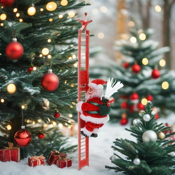 2025 Gift for Family Christmas Electric Chimney Climbing Santa Claus Musical Toys,Red Ladder