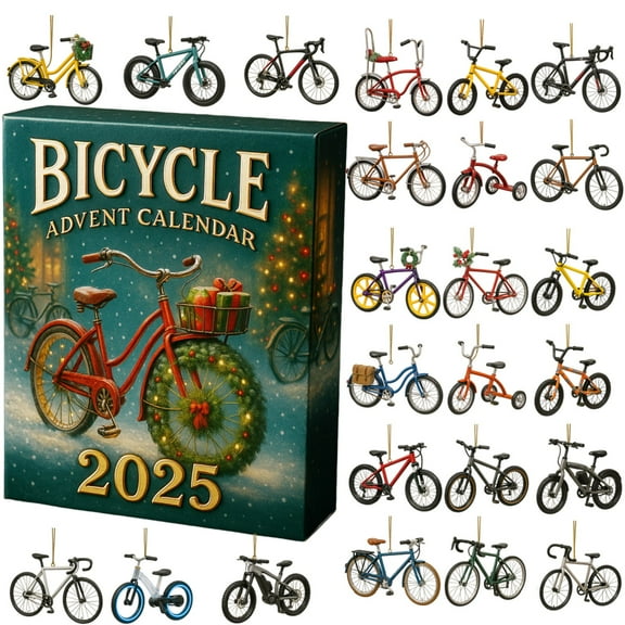 2025 Bicycle Themed Advent Calendar, 24-Day Christmas Countdown with Daily Bicycle Ornaments for Christmas Tree, Mantel, and Decorations