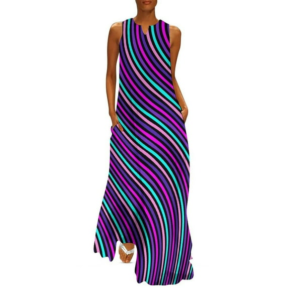 2025 Black And White Striped Dress Summer Optical Art Aesthetic Casual Long Dresses Women Modern Maxi Dress Birthday Present