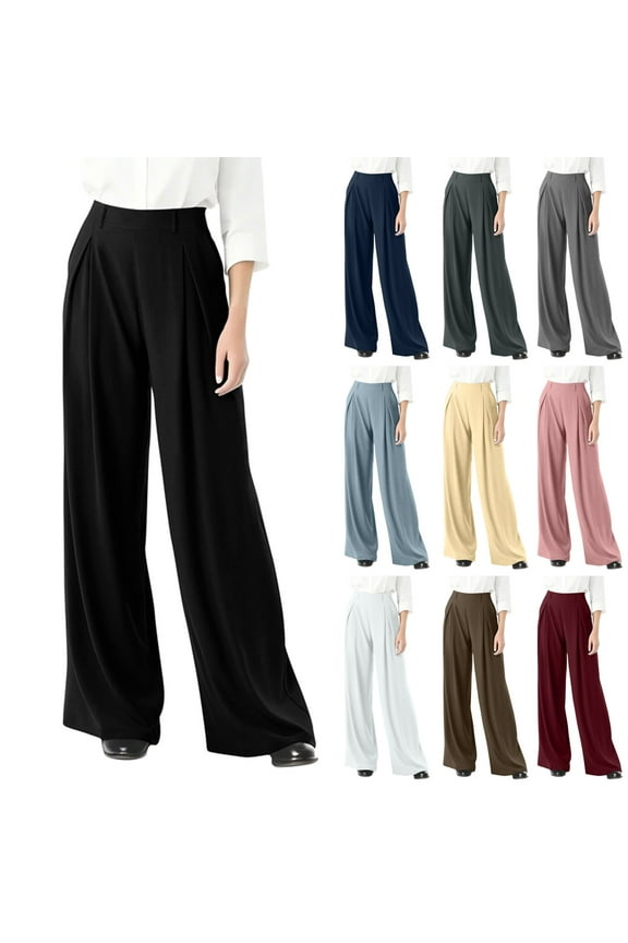 2025 Black Dress Pants Womens Business Casual Pants, Pull on Office Formal Elastic Waist Plus Size Slacks Ladies Work Slacks with Pockets S-5XL