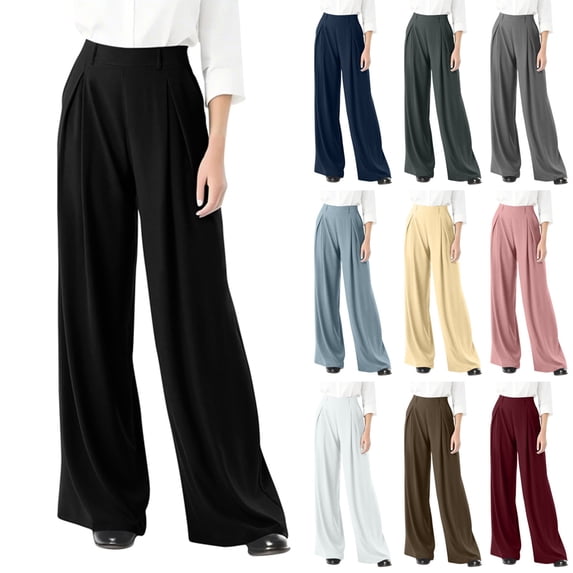 2025 Black Dress Pants Womens Business Casual Pants, Pull on Office Formal Elastic Waist Plus Size Slacks Ladies Work Slacks with Pockets S-5XL