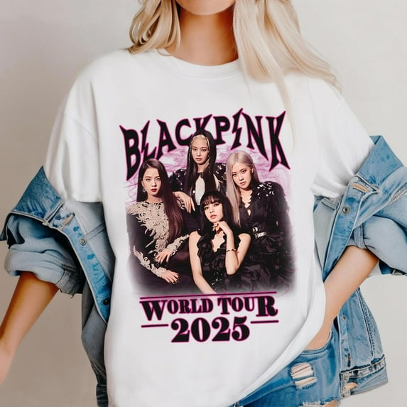 2025 Black Pink World Tour T-shirt, Black Pink 2025 Concert&nbsp;Shirt,White Color,Size L