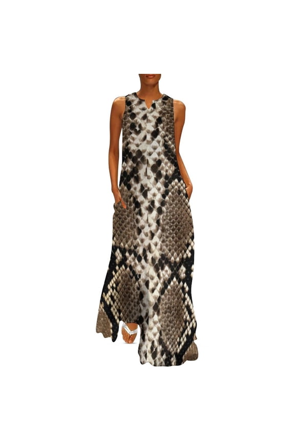 2025 Black White Snakeskin Dress Animal Snake Print Cute Maxi Dress Korean Fashion Boho Beach Long Dresses Clothing 3XL 4XL 5XL