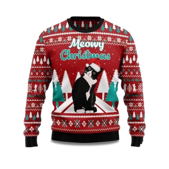 2025 Black cat Meowy Christmas 3D Christmas Sweater