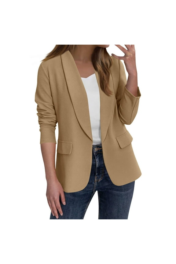 2025 Blazers for Women Business Casual Outwear Long Sleeve Suit Jackets Fashion Clothes Open Front Tops Office Garments Dressy Trendy Blouses Clothing with Pockets