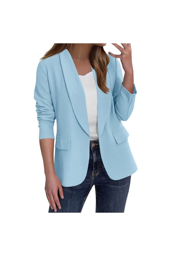 2025 Blazers for Women Business Casual Outwear Long Sleeve Suit Jackets Fashion Clothes Open Front Tops Office Garments Dressy Trendy Blouses Clothing with Pockets