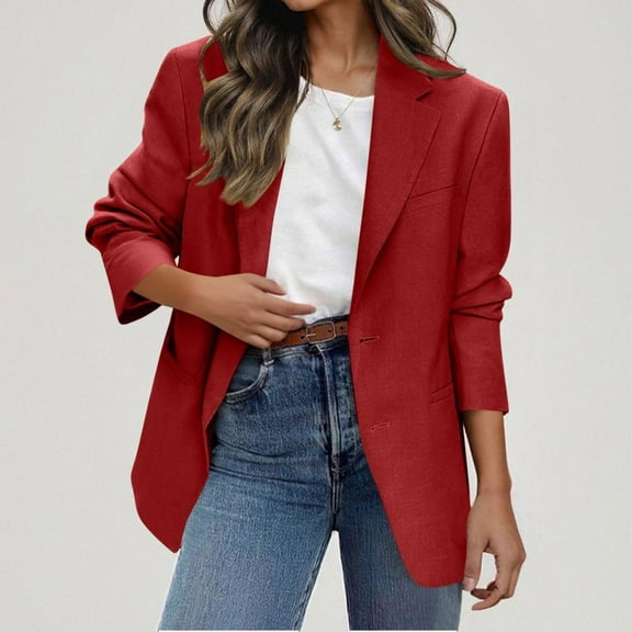 2025 Blazers for Women Business Casual Long Sleeve Lapel Open Front Suit Jacket Work Blazer with Pockets