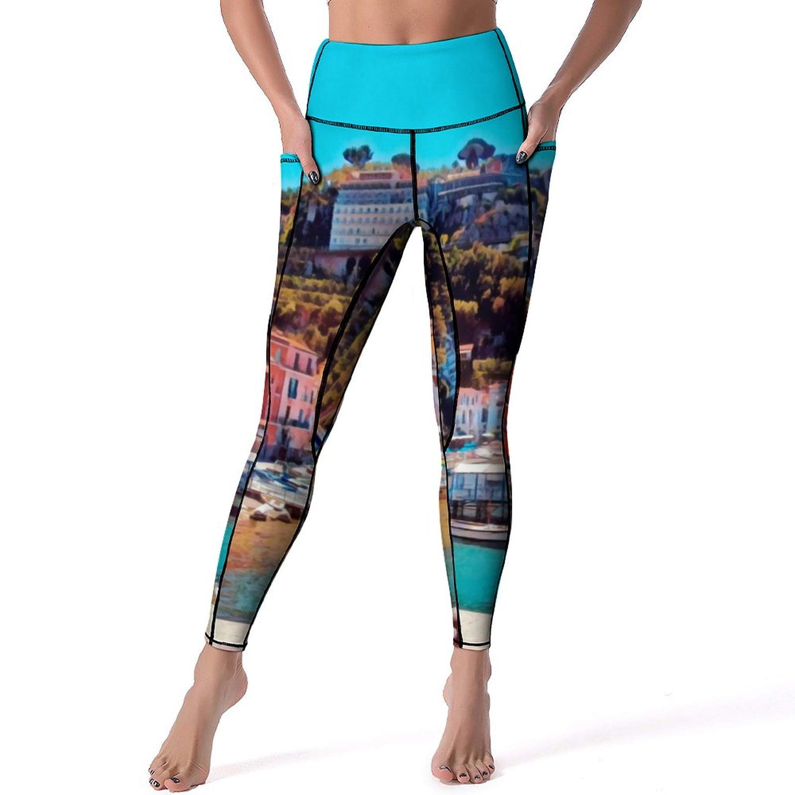 2025 Blue Beach Pirnt Leggings Sexy Seaside Landscape Gym Yoga Pants ...