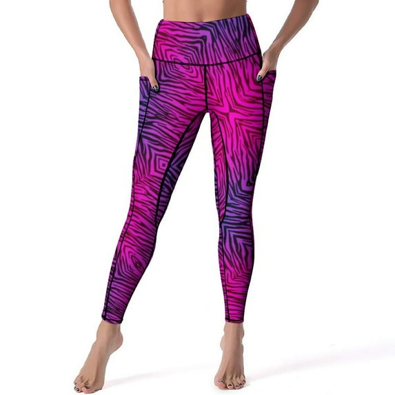 2025 Blue Purple Zebra Leggings Animal Print Gym Yoga Pants Push Up Stretch Sport Legging Pockets Elegant Design Leggins