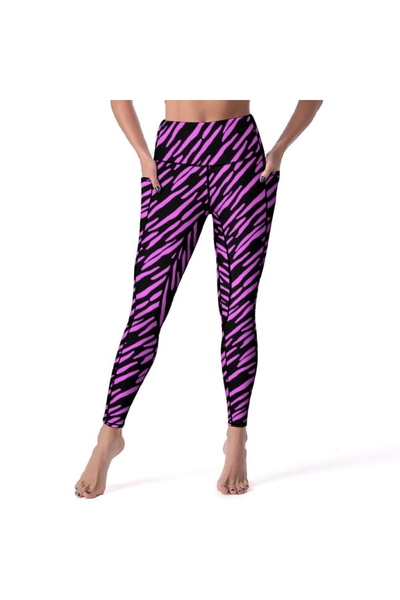 2025 Blue Purple Zebra Leggings Animal Print Gym Yoga Pants Push Up Stretch Sport Legging Pockets Elegant Design Leggins