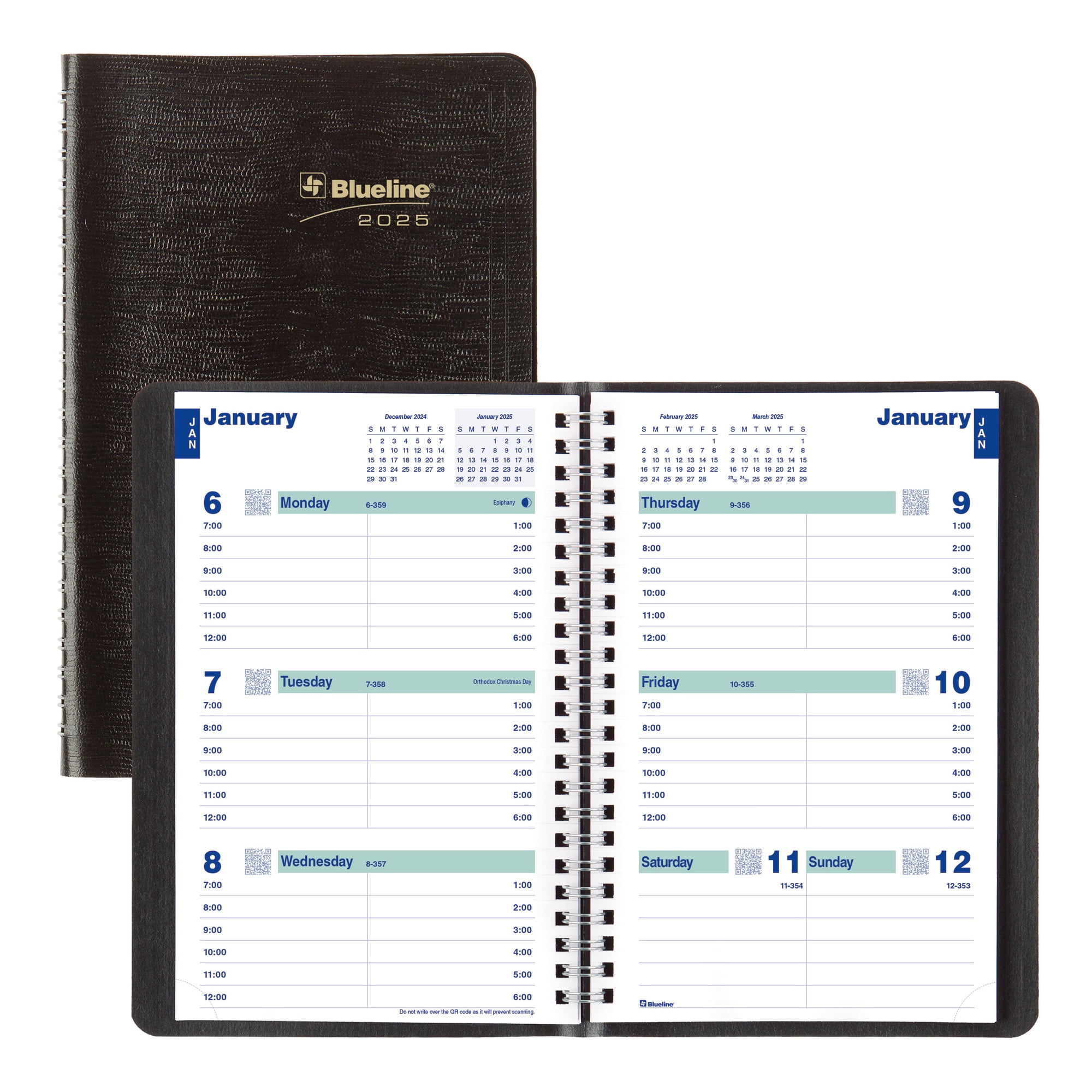 2025 Blueline Plan & Link Weekly Appointment Planner, 8" x 5", 50% Recycled, Black, January To December