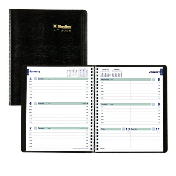 2025 Blueline Plan & Link Weekly Appointment Planner, 9-1/4" x 7-1/4", 50% Recycled, Black, January To December