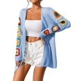 thumbnail image 1 of 2025 Boho Floral Pattern Crochet Open Front Long Sleeve Casual Knit Cardigan Sweater  Blue L, 1 of 7