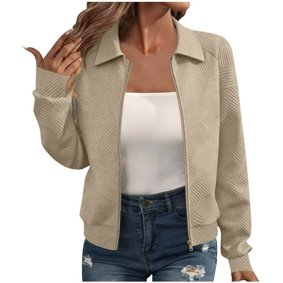2025 Bomber Jacket Women Textured Lightweight Zip Up Jackets Casual Stand Collar Zipper Coat Fall Fashion Outerwear Tops