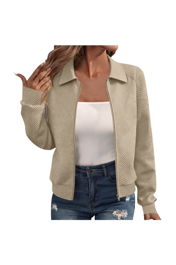 2025 Bomber Jacket Women Textured Lightweight Zip Up Jackets Casual Stand Collar Zipper Coat Fall Fashion Outerwear Tops