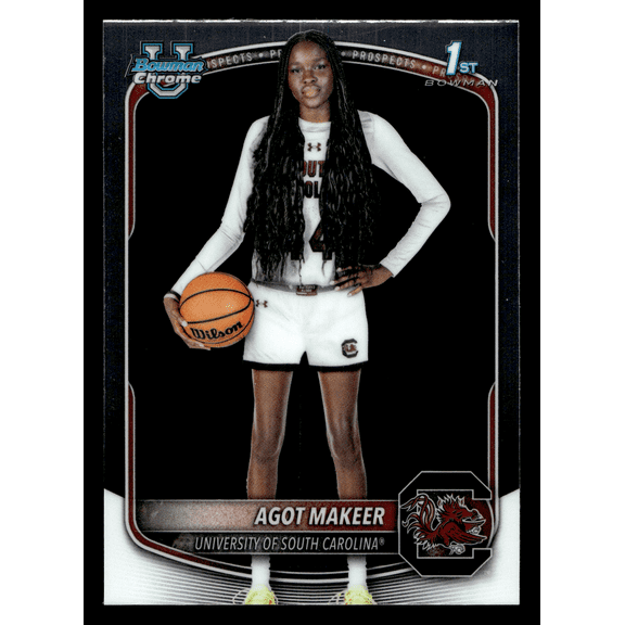 2025 Bowman Chrome Agot Makeer BCP-34 1st Bowman Trading Card South Carolina Gamecocks NCAA Basketball