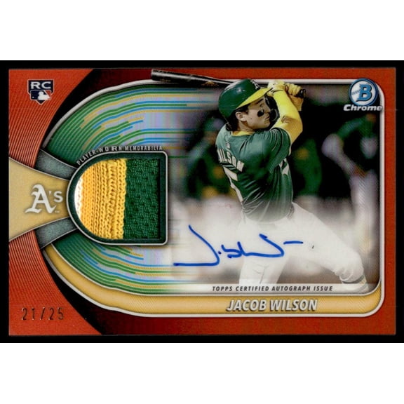 2025 Bowman Chrome BCAR-JWI Jacob Wilson Chrome Autograph Relic Rookie /25 VG Athletics