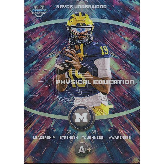 2025 Bowman Chrome Bryce Underwood Chrome Rookie Bowman Michigan Wolverines NCAA Football Trading Card