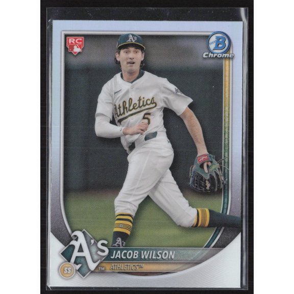 2025 Bowman Chrome Red Rookie RC #9 Jacob Wilson Oakland Athletics Baseball Card