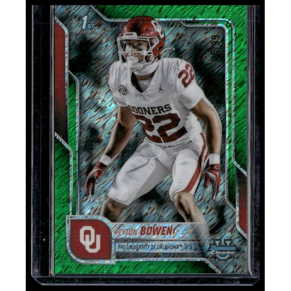 2025 Bowman Chrome University Peyton Bowen Oklahoma Sooners Green Shimmer #111 25/99 Football Card