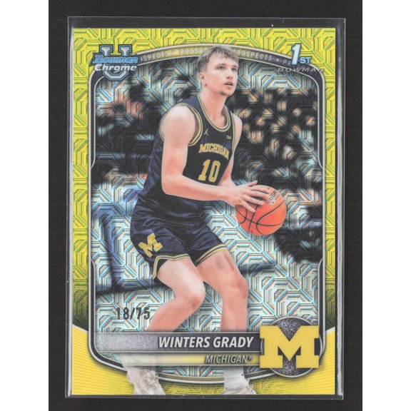 2025 Bowman Chrome U Trading Card Winters Grady Michigan Wolverines BCP-67 Yellow Mojo Refractor /75 1st Bowman