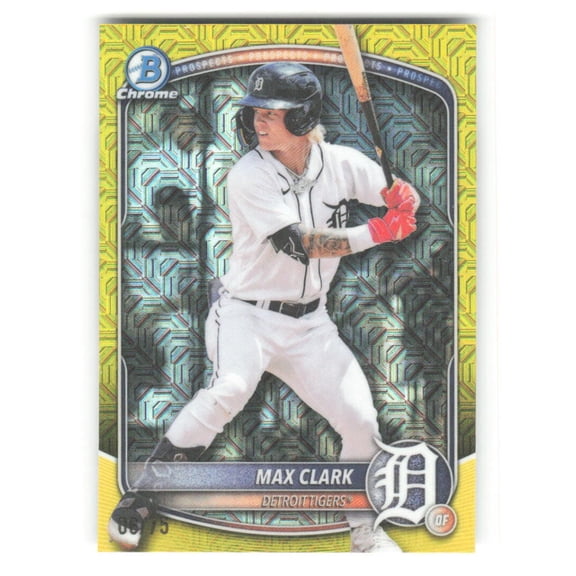 2025 Bowman Draft Chrome Yellow Mojo Refractor #BDC-48 Max Clark 6/75 Detroit Tigers MLB Baseball Trading Card